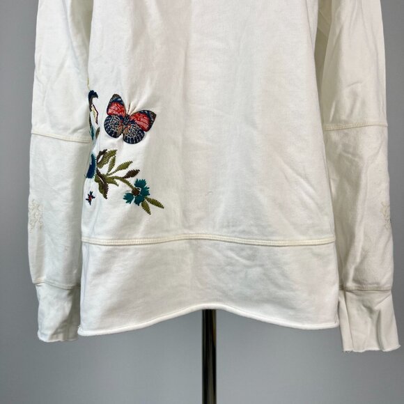 NWOT Johnny Was Embroidered Floral Butterfly Bird Pullover White Sweatshirt Sz S - Picture 5 of 16